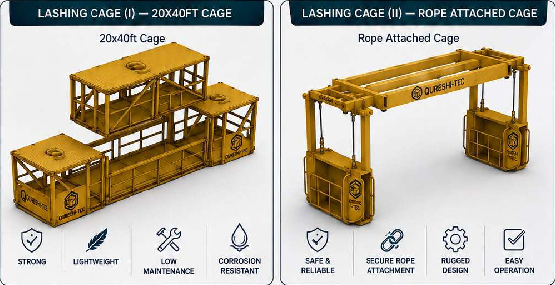 Qureshi-Tec 20x40 ft and rope attached lashing cage designs